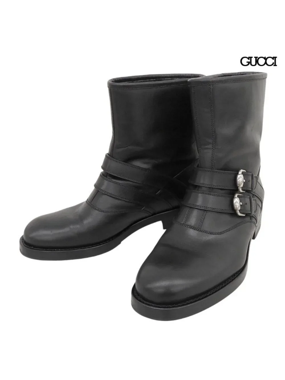 Gucci Leather Strap Biker Boots with Fleece 35.5 Black